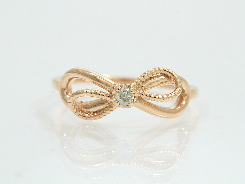 楽天市場】agete(アガット) ピンキー リング リボン ダイヤモンド 0.03