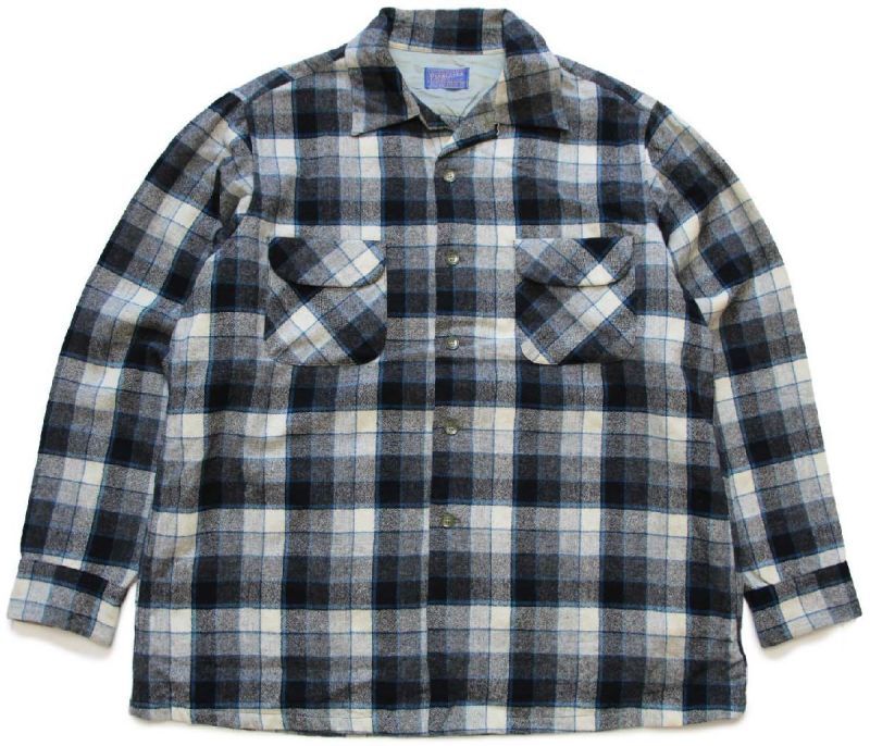 50s PENDLETONペンドルトン チェック オープンカラー ウールシャツ XL