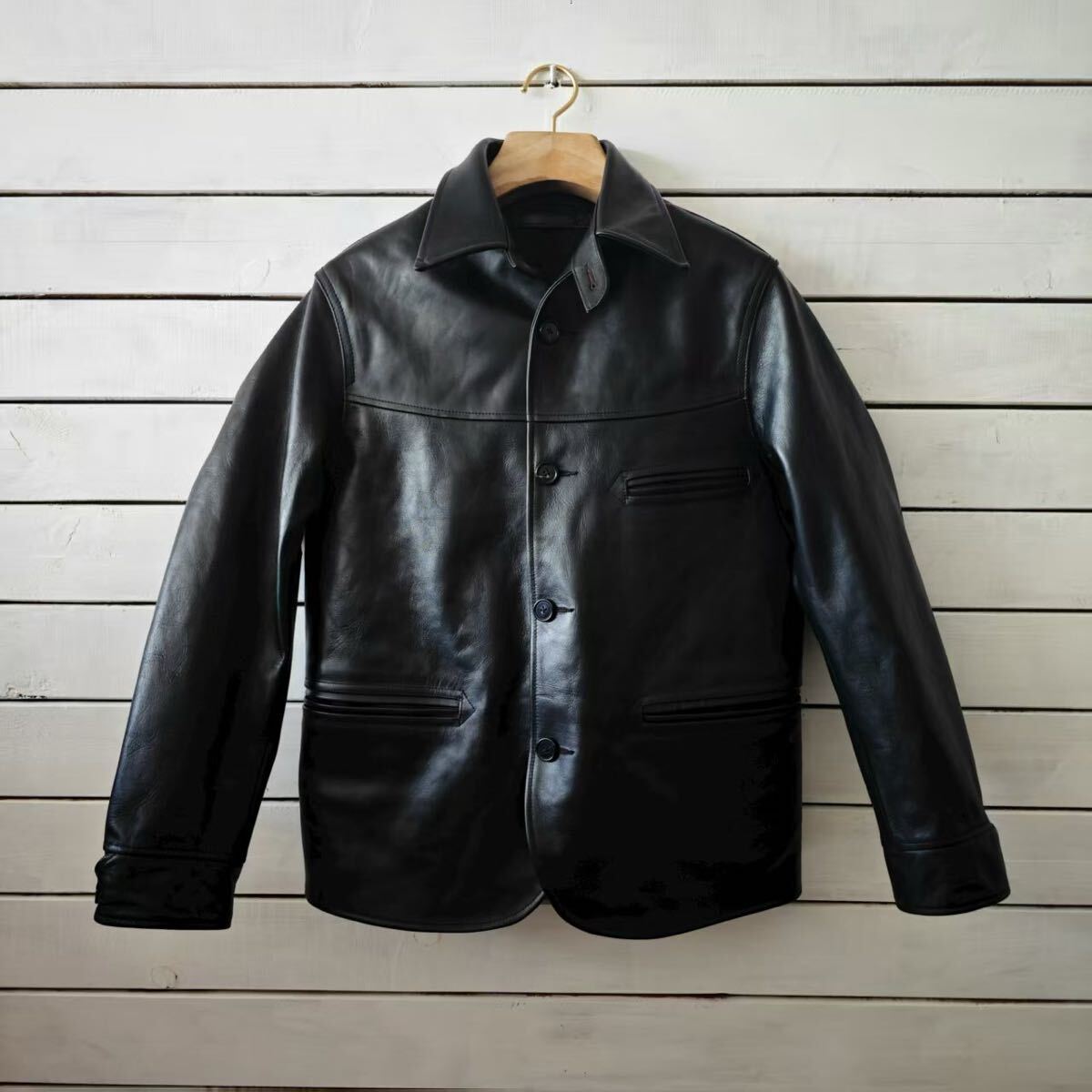25W 新発売 レザーカーコート 茶芯ホースハイド 馬革 レザージャケット