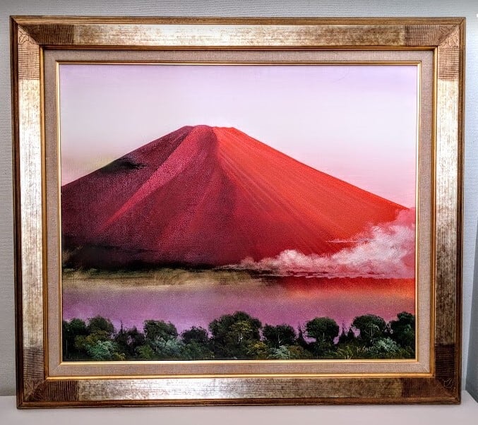 島田勝 「赤富士」 油絵 額縁外寸 90.0x78.0x6.5㎝ 絵 72.7x60.6㎝ F20