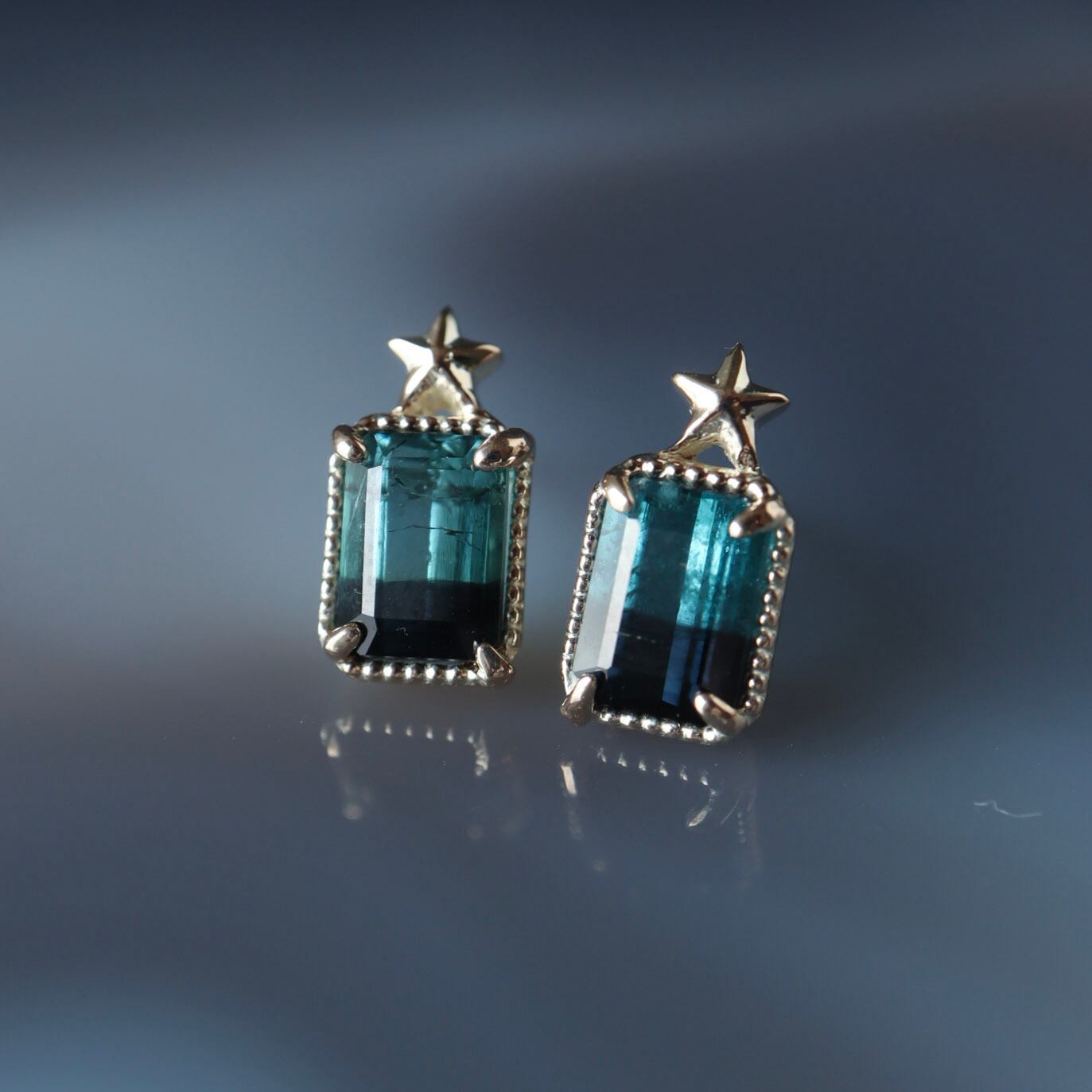 夜空色 バイカラートルマリン ピアス / K10YG【1点限り】 | DoubleMoon