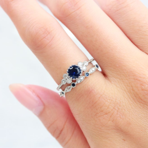 MR07】《2本セット》豪華な透かしレース サファイアのリング・指輪