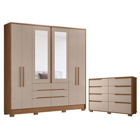 Guarda Roupa Casal San Francisco e Cômoda Dhara Carvalho Fendi - Moval