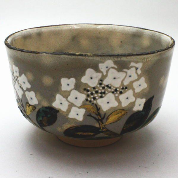 茶道具 抹茶茶碗 あじさいの絵 水無月窯 藤谷芳哉 藤谷芳斉 茶道