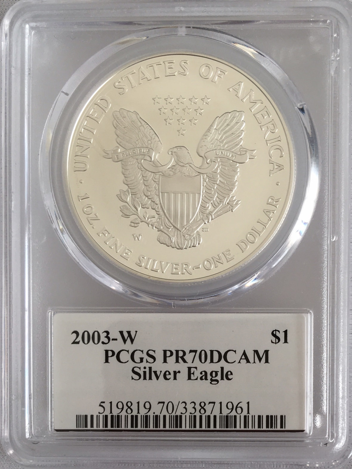 アメリカ【1ドル】シルバーイーグル銀貨2003-W PCGS PR70DCAMマー