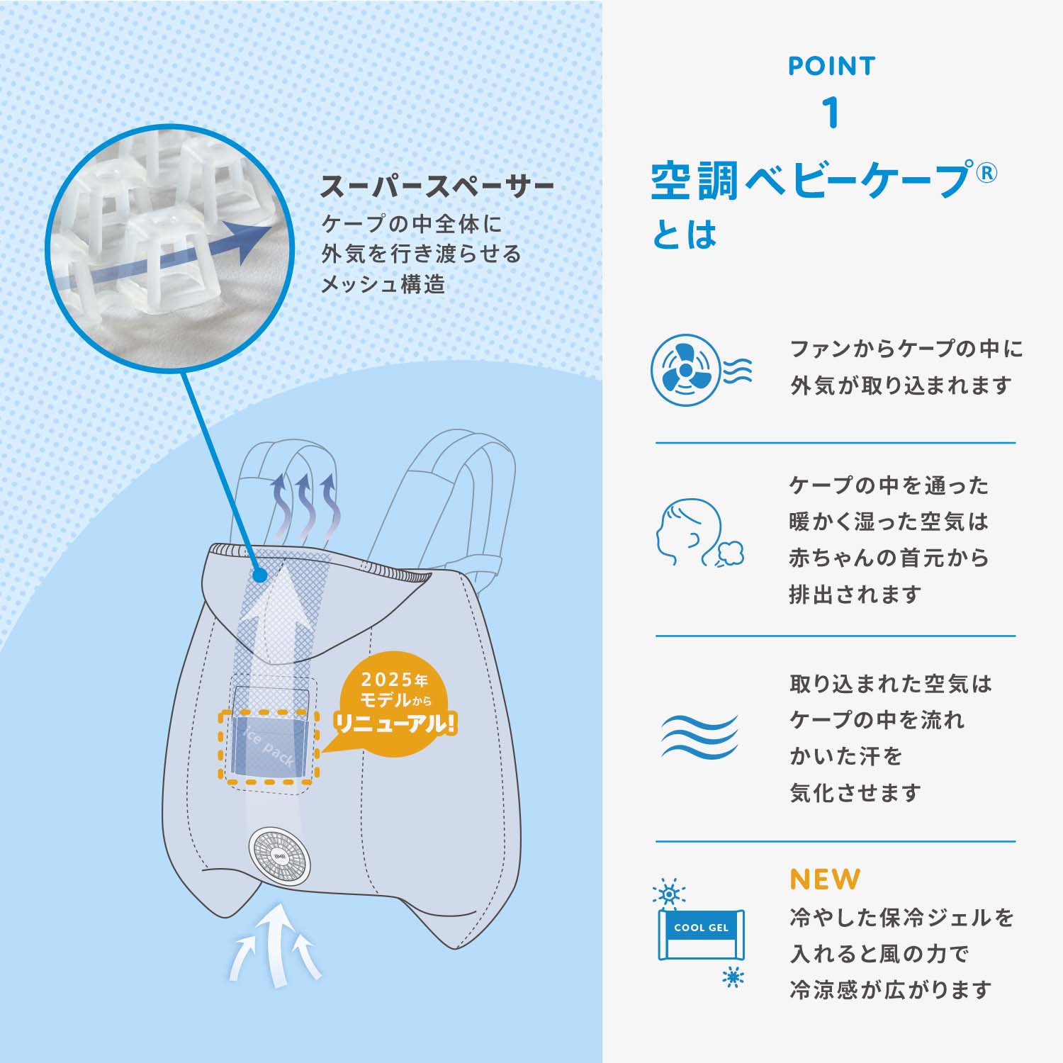 猛暑の救世主！例年人気のBabyHopper「空調ベビーケープ®」がひんやり