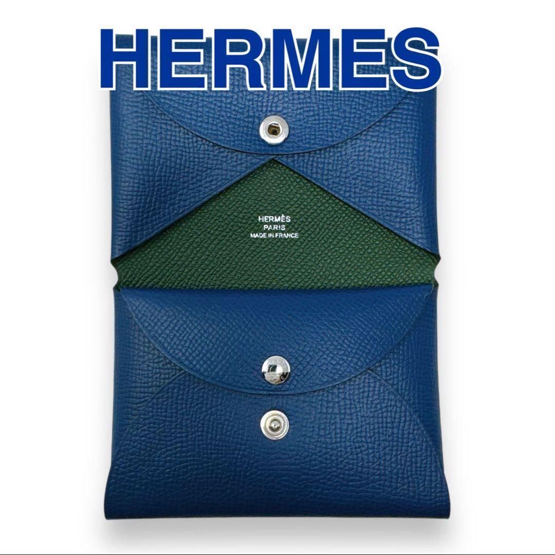 エルメス ケース ミニ財布 カルヴィデュオ ネイビー ブルー ユニセックス HERMES（エルメス） カルヴィ デュオ エヴァーカラー ブルーイドラ