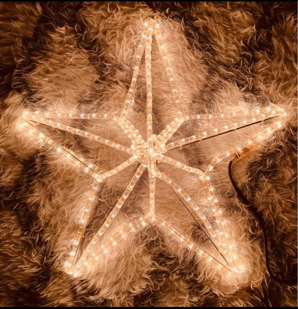 専用〝希少 〟大型サイズ 3D 立体 星型 イルミネーション モチーフライト パネルボーダー クルーネックTシャツ ホワイト