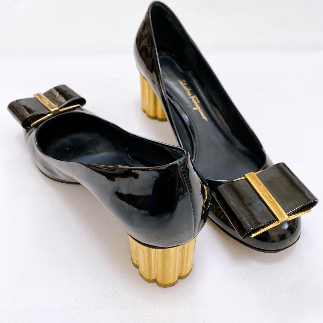 美品 フェラガモ　フラワーヒール エナメル ブラック 37.5 楽天市場】イタリア製 パンプス エナメル ラウンド salvatore
