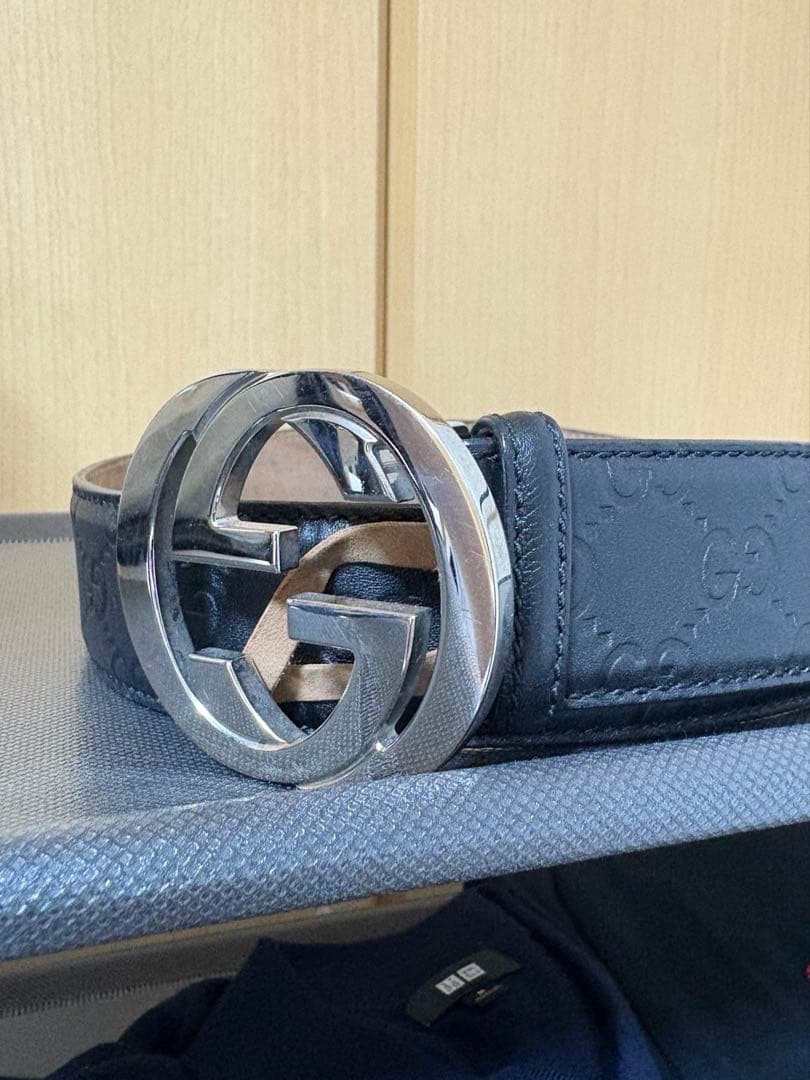 【美品】GUCCI グッチ ベルトブラック GG柄 インターロッキング メンズ GUCCI（グッチ） ベルト メンズ ブランド ニューブリット レザー